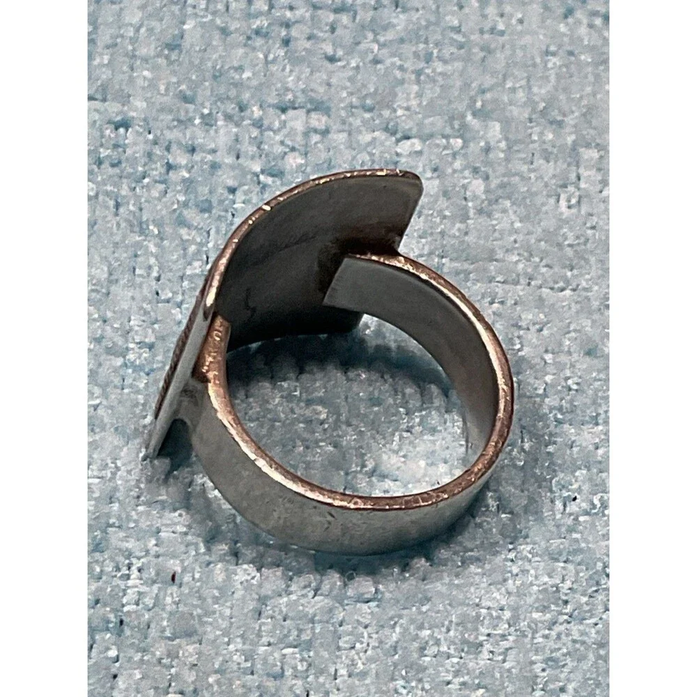 Gothic Sterling Silver Mixed Metal Wide Band Ring Artisan Folk Art Size 6